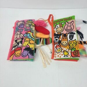 Jellycat Pony & Farm Tails Soft Crinkle Book Baby Sensory Toy Set Of Two